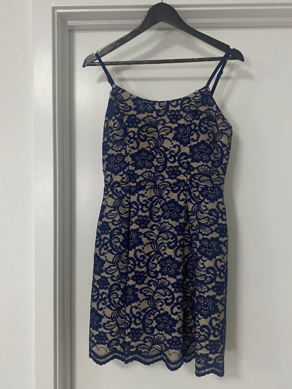 Windsor Navy Blue Lace Skater Dress with nude liner Size 7